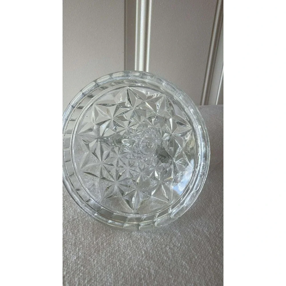 Imperial Glass Double Candlestick Holder Clear EUC Daisy Button Scrolled Arms